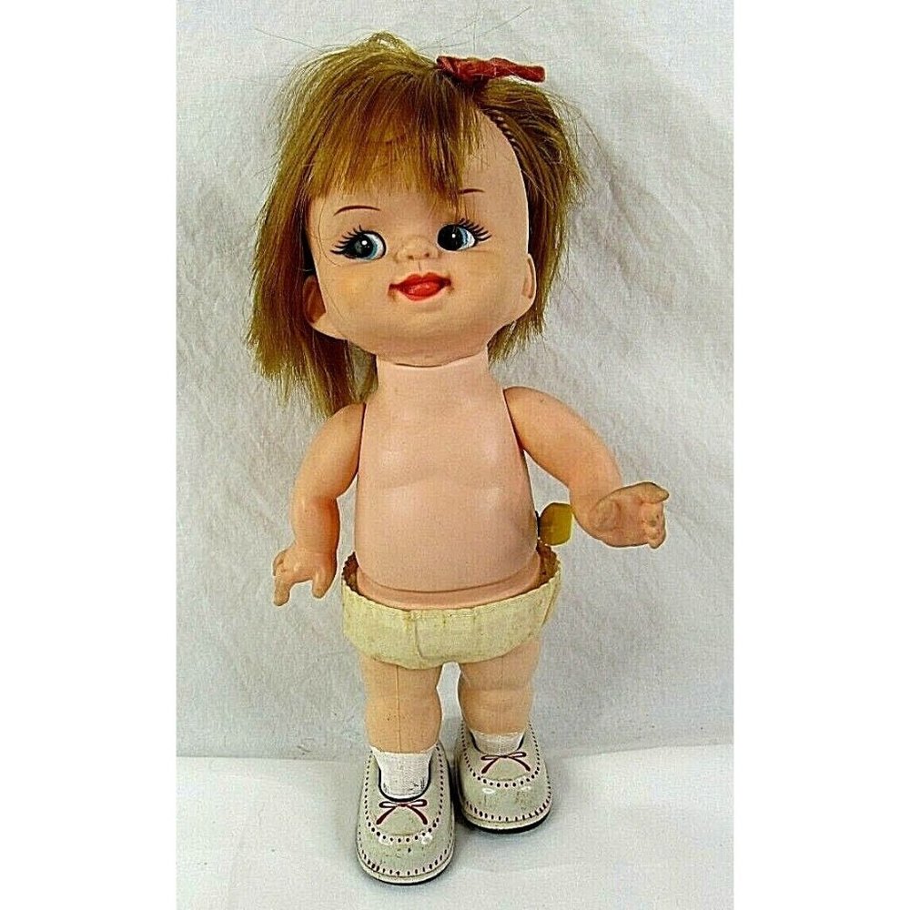 Vintage Kanto Toys Doll Mechanical Walking Nude Japan Wind Up 1950s